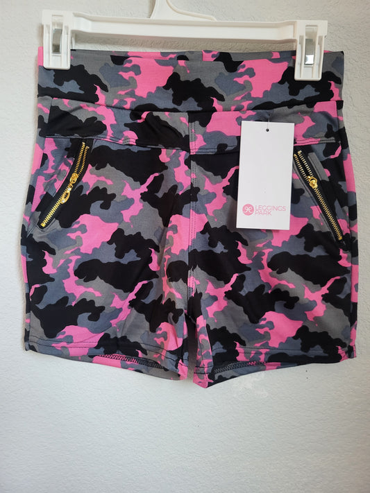 Camouflage yoga stretchy exercise shorts with pockets Pink