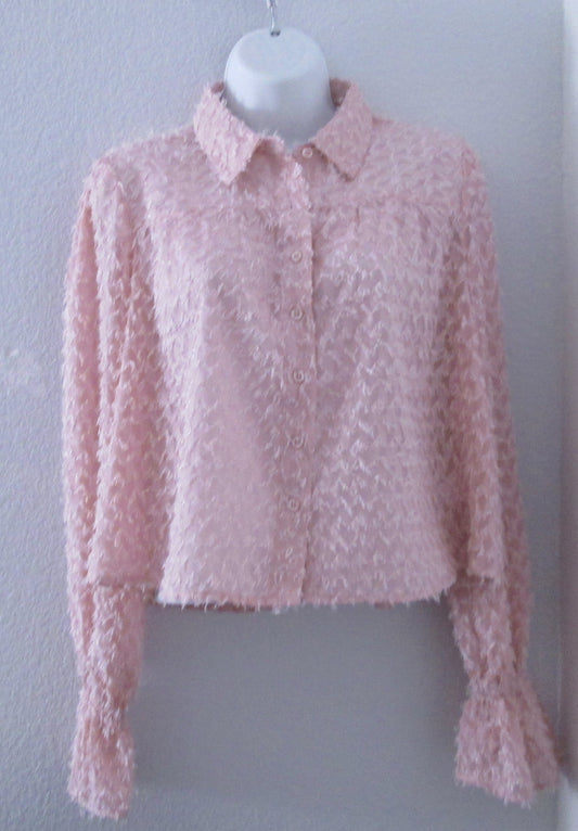 Blue Blossom Pink or White shag long sleeve blouse